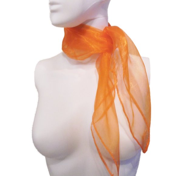 Scarf 21" x 21" Small Square Sheer Organza Orange - Picture 1 of 4